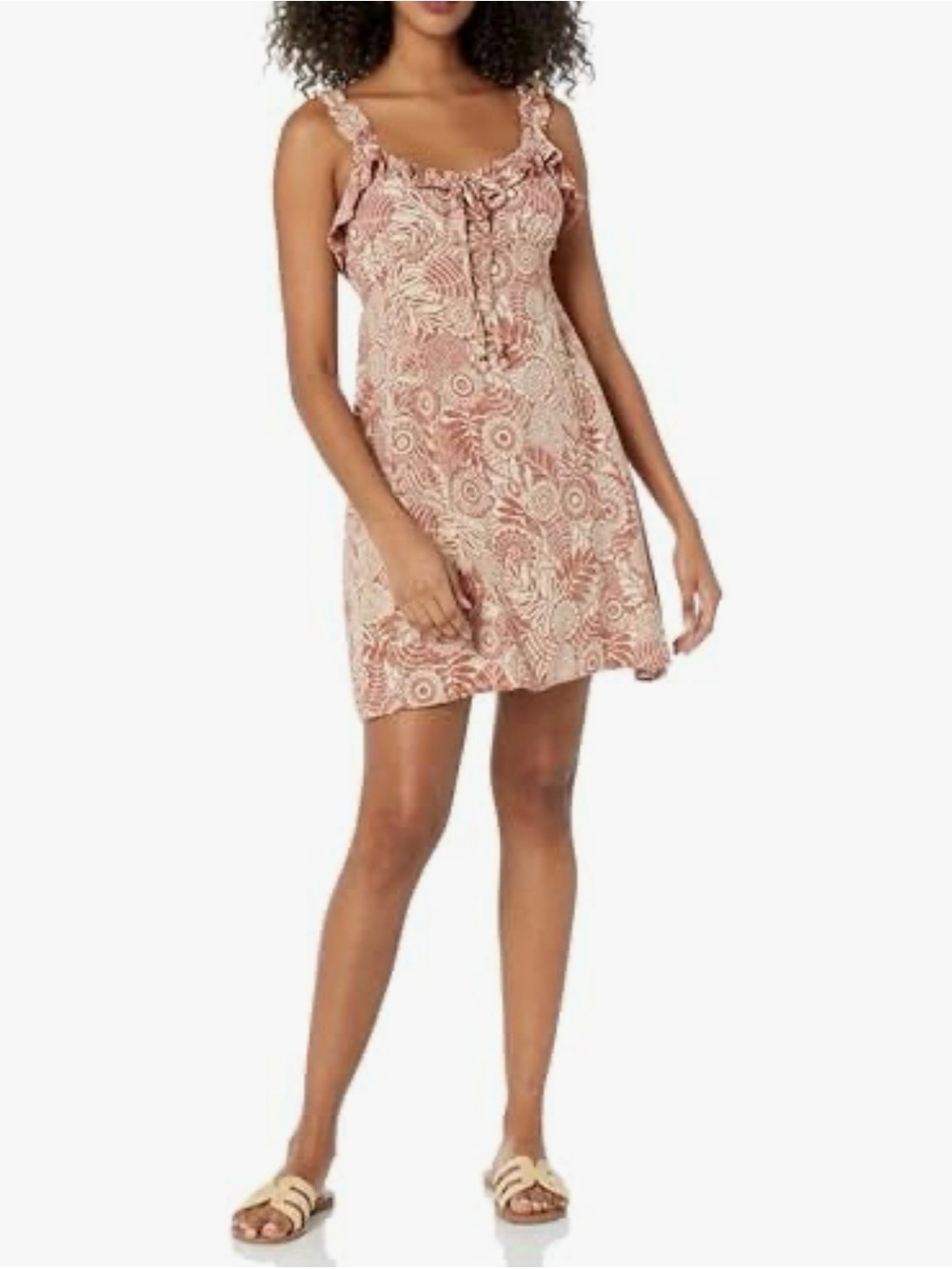 Angie Ginger and Cream Floral Ruffle-Trim Sundress